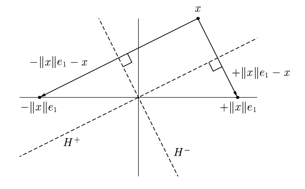 Choosing the better of two Householder reflectors (Trefethen and Bau, 1999).